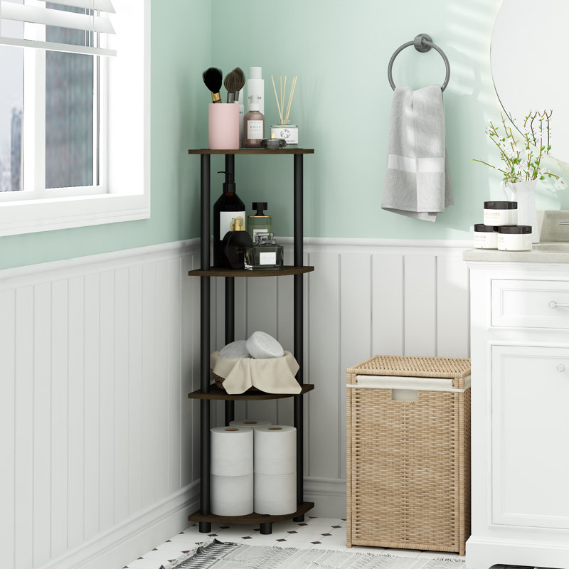 Elvin Corner Shelving Bookcase, Dark Brown Grain/Black