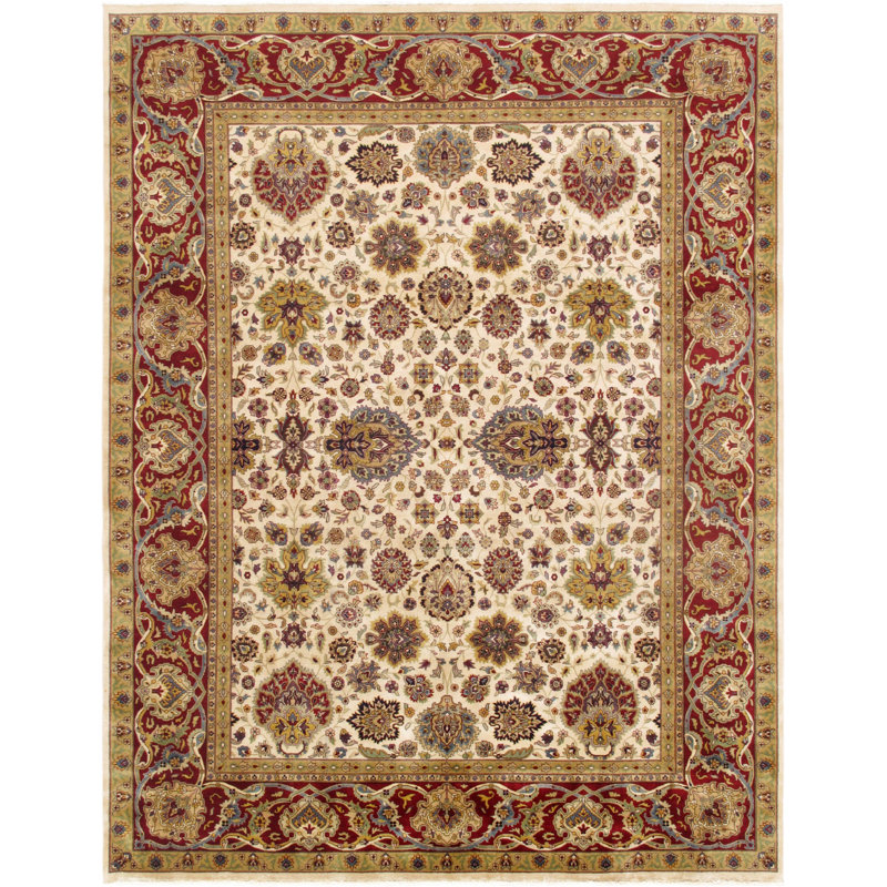 Baku Hand Knotted Wool Oriental Area Rug in Ivory/Red