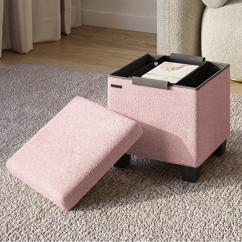 Banc de rangement avec repose-pieds Vérrant Boucle, Rose, H 15 po x l 15 po x P 15 po