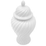 24" Antique White Swirling Ridges Temple Jar