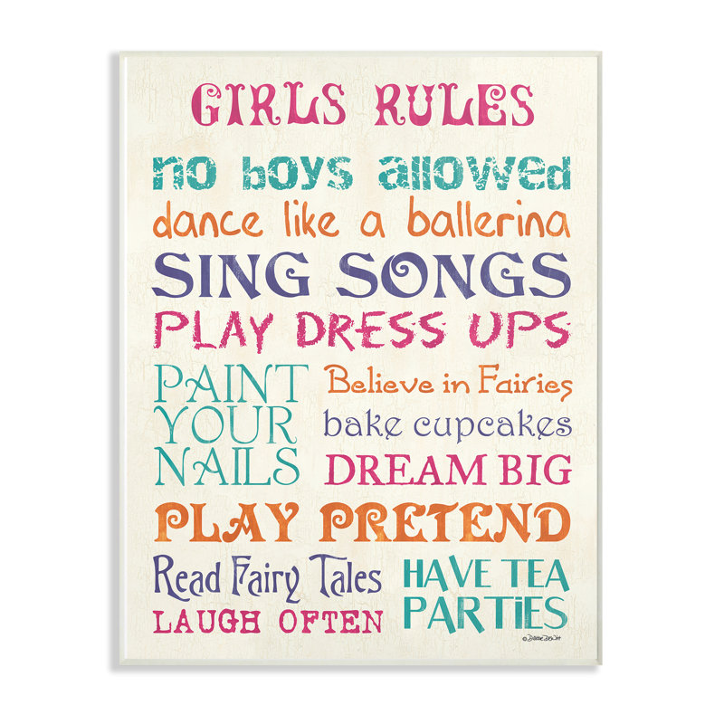 Cambra Girls Rules Letters, Plaque murale, H 15 po x l 10 po x P 0,5 po