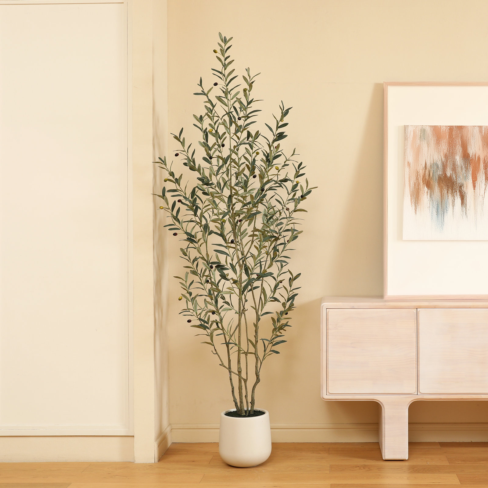 George Olive Tree in Pot, 84" H x 28" W x 28" D