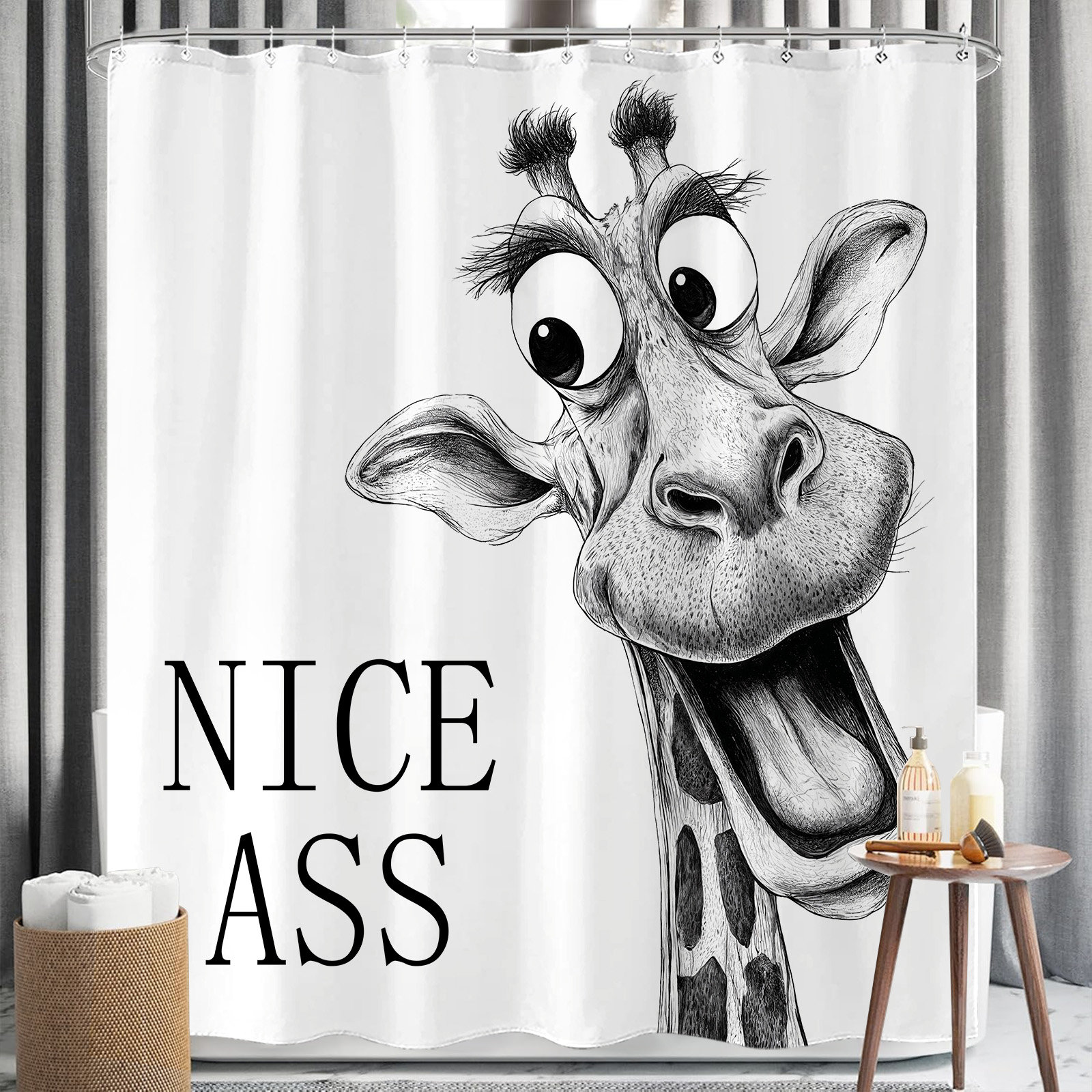 East Urban Home Funny Shower Curtain With Hooks | Wayfair, image size:1600x1600