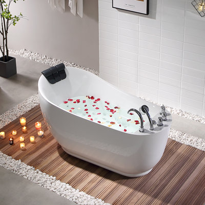 59"x 29.5" Freestanding Whirlpool Acrylic Bathtub with Faucet