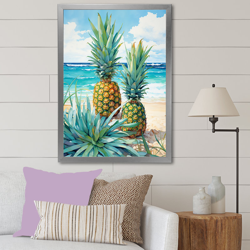 Juice Pineapple Bliss IV - ananas, reproduction sur toile, H 40 po x l 30 po x P 1,5 po, Cadre flottant brun