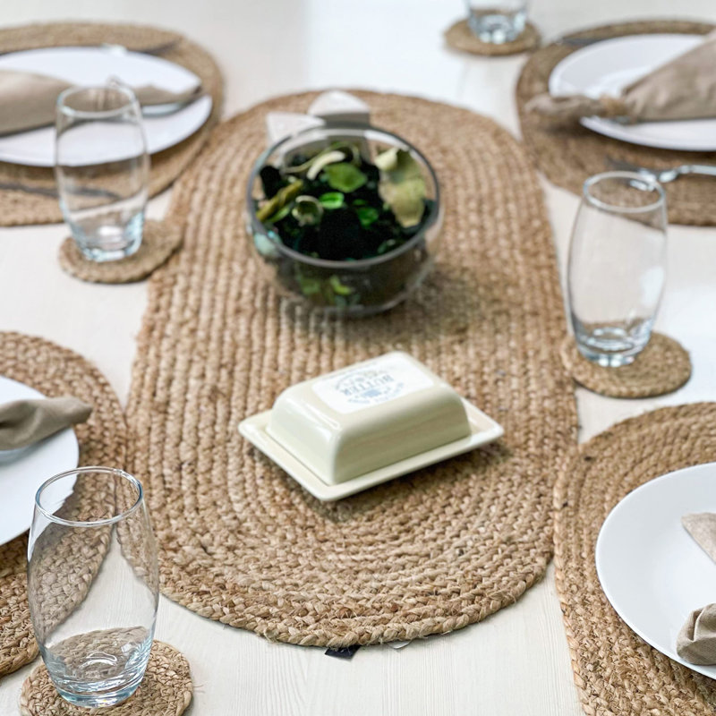 Notchietown Jute No Pattern Oval Placemat, 13" W x 36" L