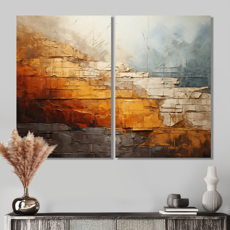 Ensemble de 2 décorations murales grises et grises - Gris et orange, 36" H x 48" W, Wrapped Canvas, Does Not Apply