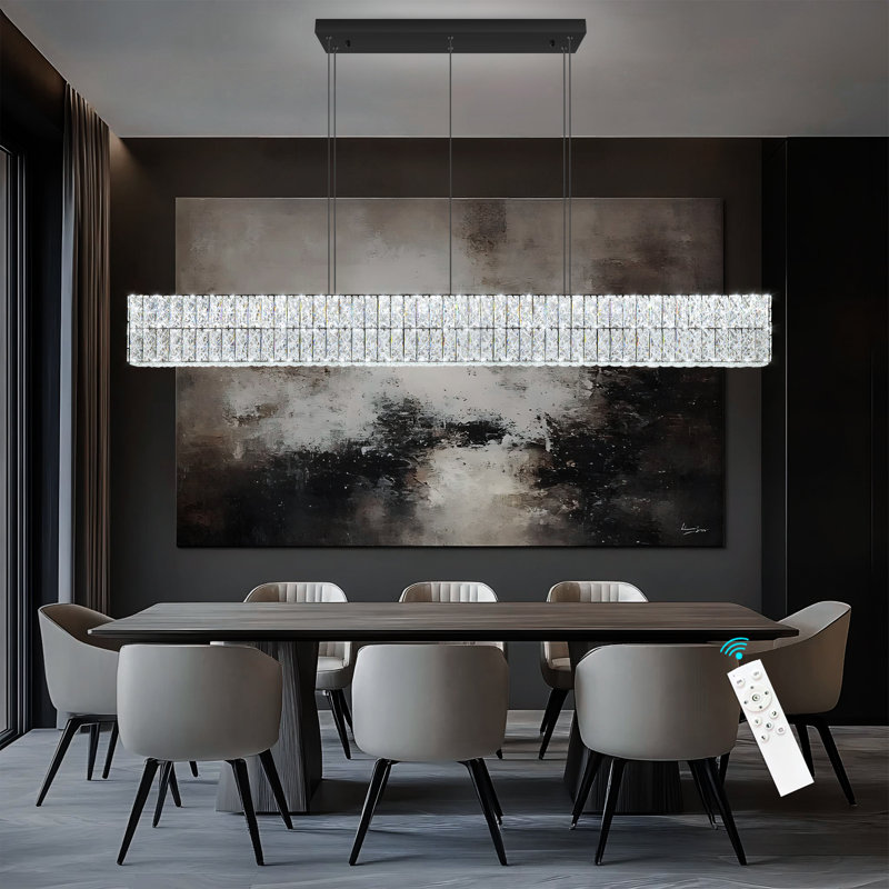 Lustre en cristal 59 po de longueur, Noir mat