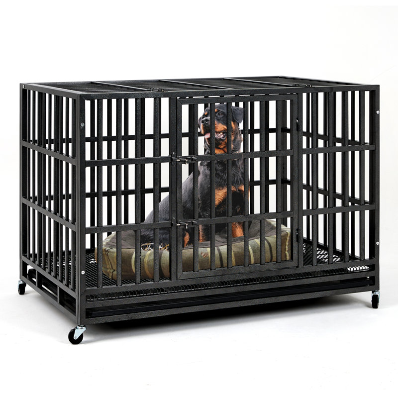 Extra Large Black Steel Rolling Dog Crate with Wheels