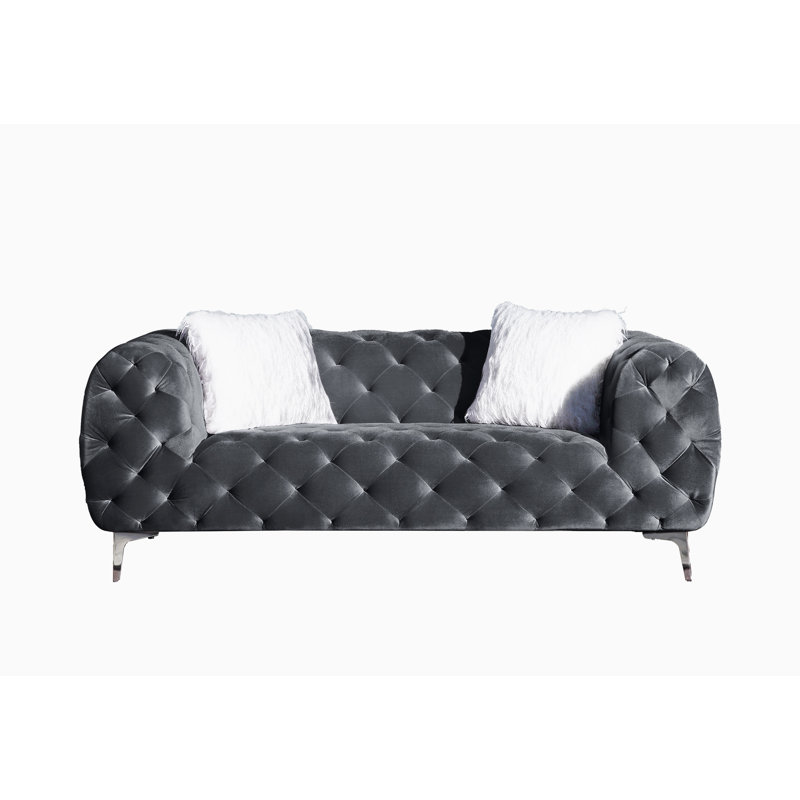 Canapé rembourré 92,5 po, Velours gris