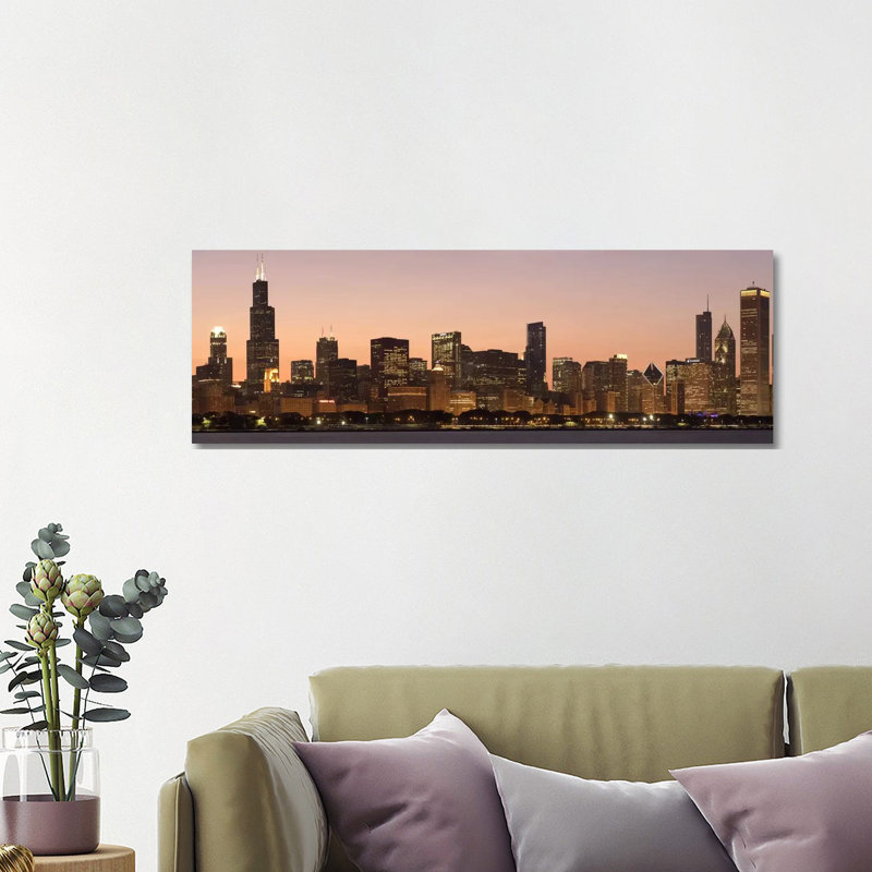 Chicago Skyline Cityscape (Dusk) by Unknown Artist - Wrapped Canvas Panoramic Print, 121.92 cm H x 40.64 cm W x 3.175 cm D