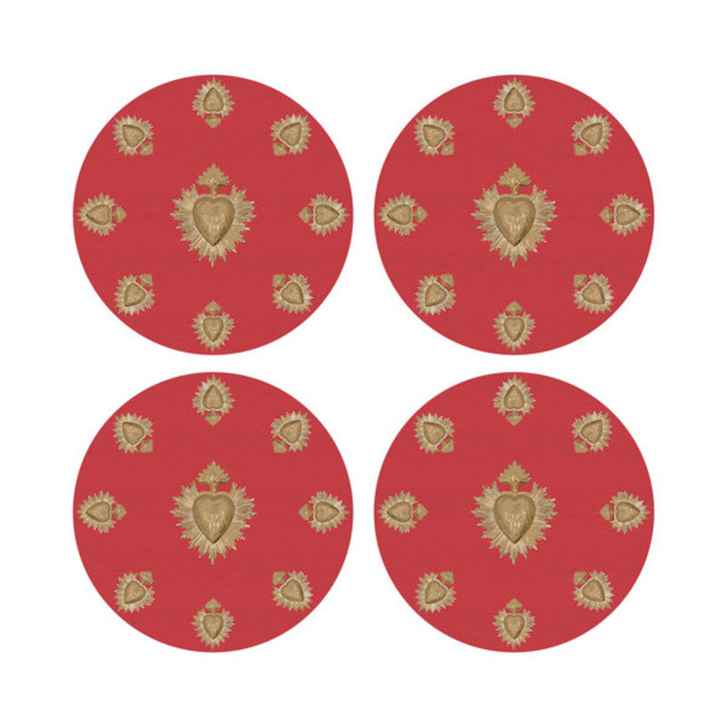 Ex vote Vegan Leather Round Pebble Placemat, Crimson