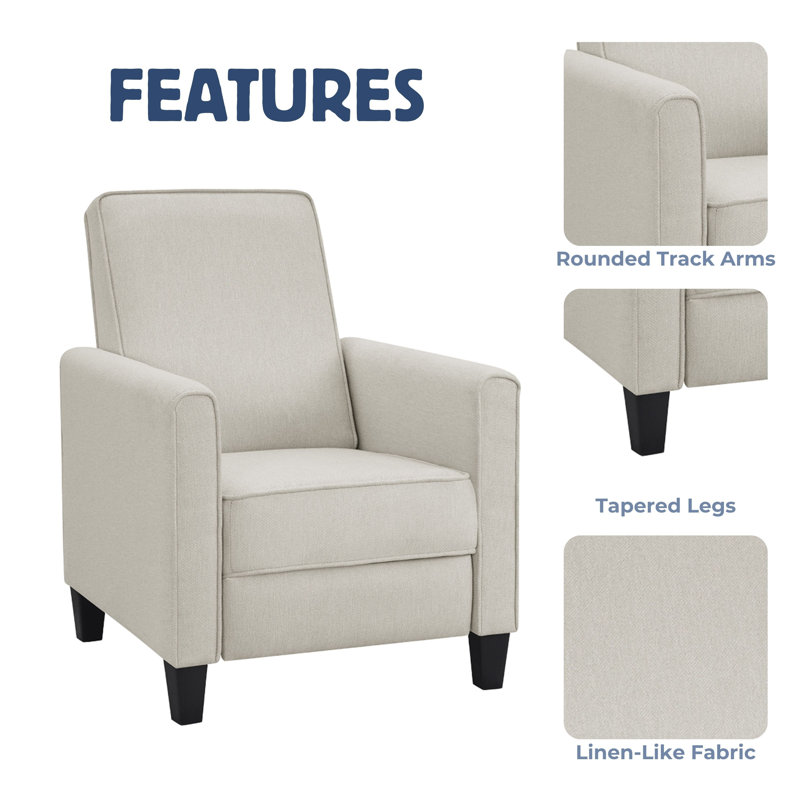 Mulvane Upholstered Recliner, Beige Linen