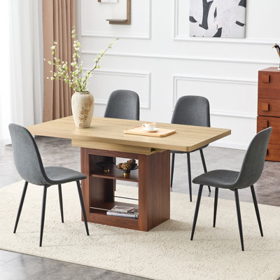 Ensemble de table de salle à manger extensible Tashia avec rangement, ensemble de salle à manger en bois pour 4 à 8 personnes avec chaises rembourrées, ensemble de table de cuisine compacte pour la salle à manger