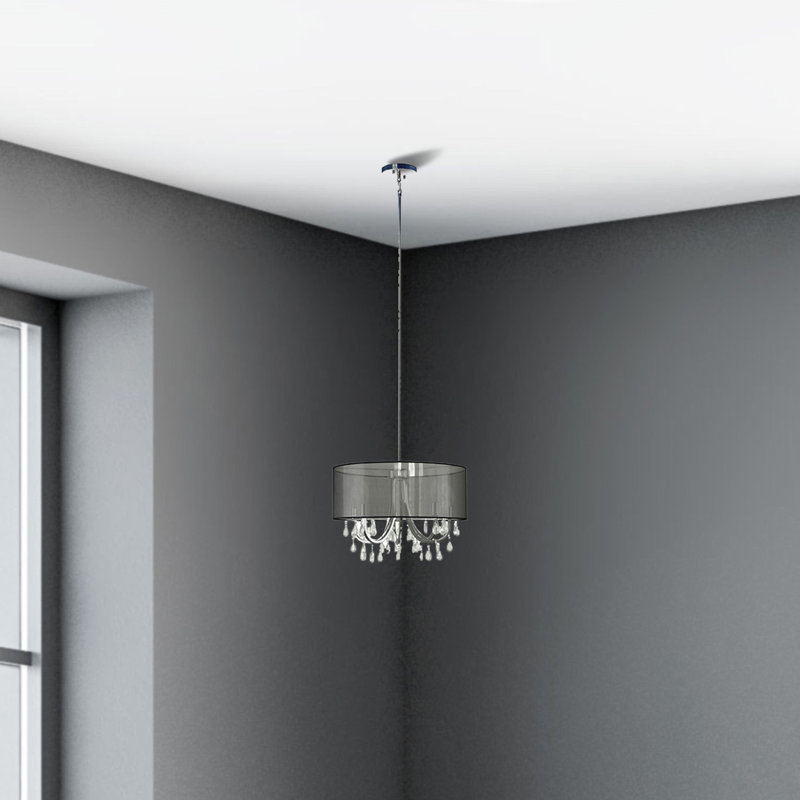 Devon 4 - Light Dimmable Drum Chandelier, Sheer Black
