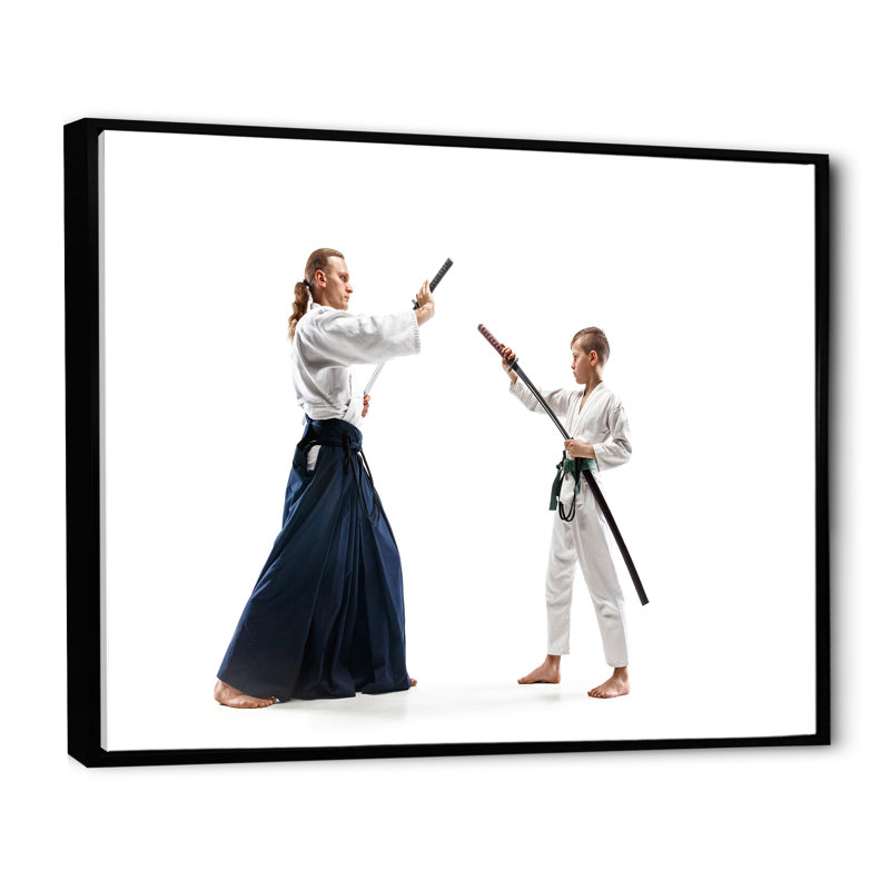 Impression d'arts martiaux, formation d'un adolescent sur toile, Cadre flottant noir, H 30 po x l 40 po x P 1,5 po