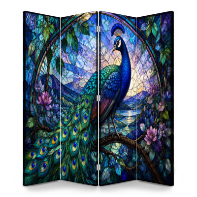 Cloison pliable 4 panneaux paravent Royal Peacock