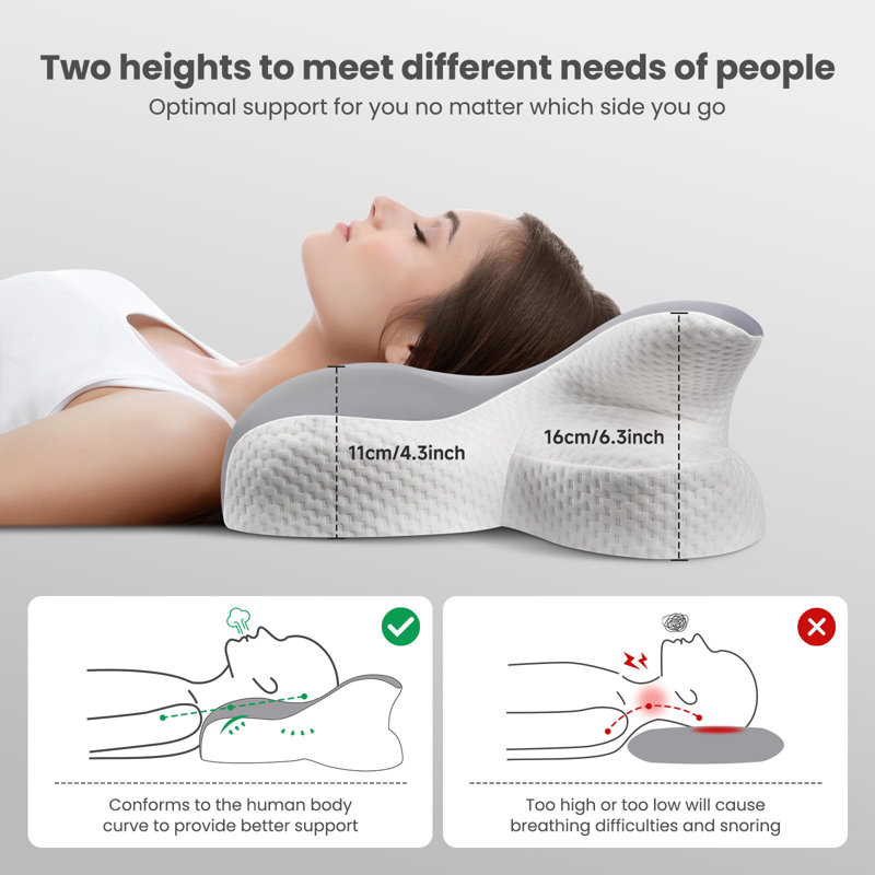 Ergonomic Memory Foam Pillow, Cooling Neck Support, Removable Pillowcase for All Sleep Positions