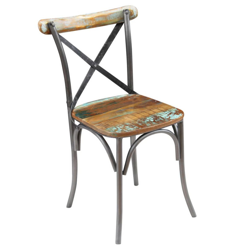 Chaise de salle à manger vidaXL multicolore en bois massif récupéré et en acier