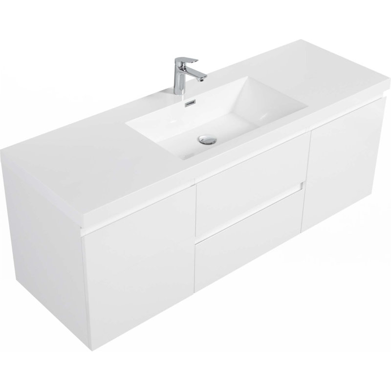 Meuble-lavabo flottant avec lavabo double, Blanc, 60"
