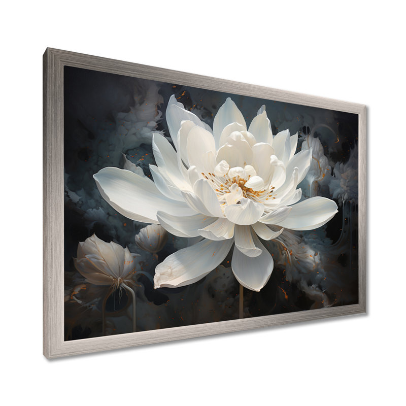 Serenity Blossum Lotus - art mural Lotus, Cadre photo unique, H 24 po x l 32 po, Argent argent