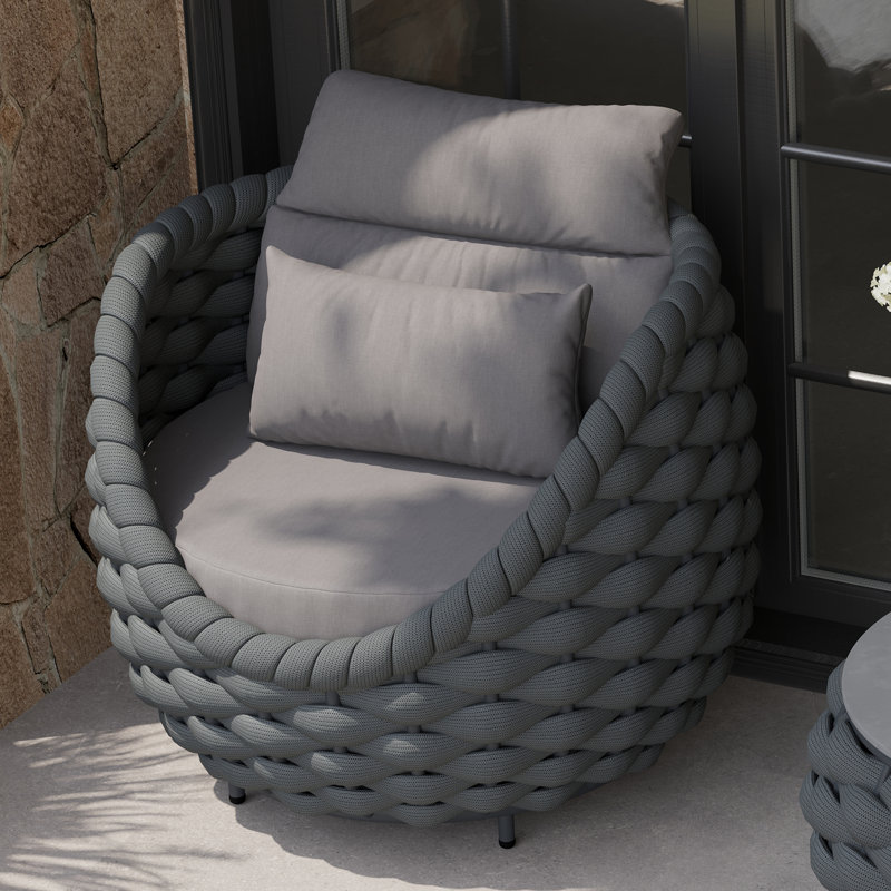 Chaise longue d'extérieur en osier avec repose-pieds, Corde en polyester gris foncé