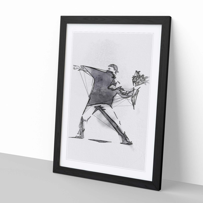 Flower Thrower in Abstract by Banksy - Picture Frame Graphic Art Print, Black, 76cm H x 50cm W x 2cm D