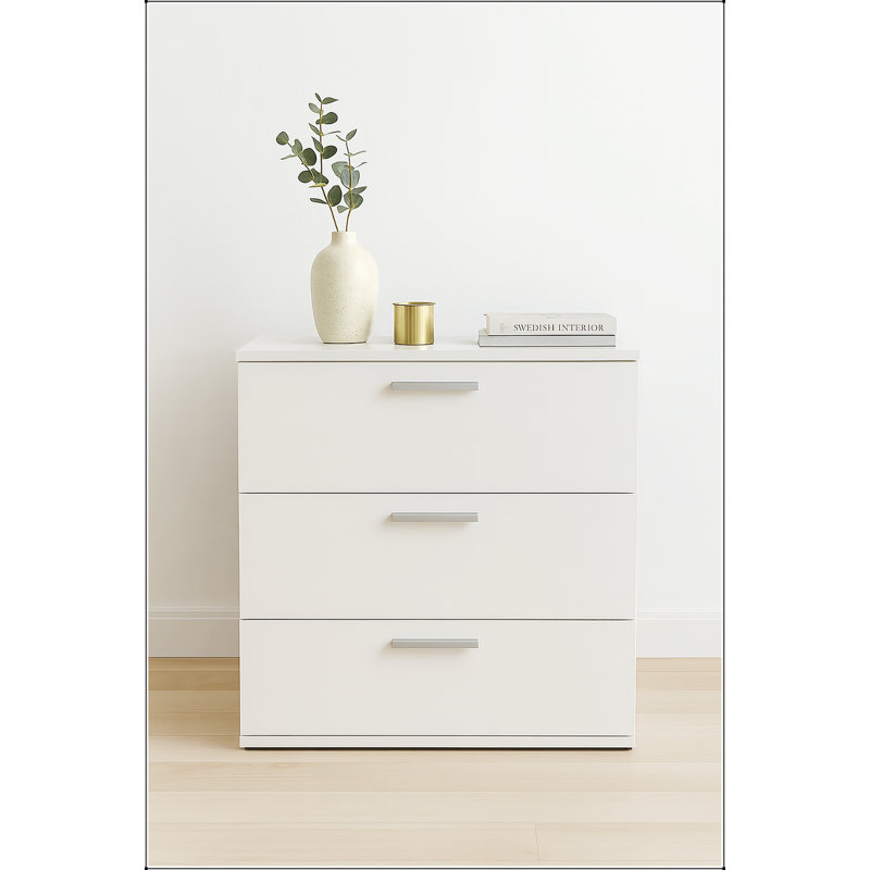 Commode modulaire à trois tiroirs Morgan en blanc, solution de rangement durable et extensible pour toute pièce