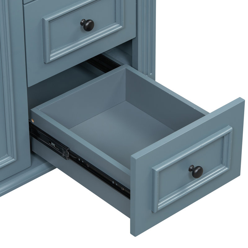 Ensemble de meuble-lavabo simple 36 po avec plateau en céramique Ida, Bleu