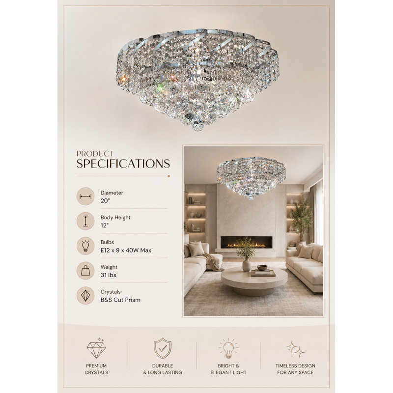 Lustre empire 9 lumières Zofia, Chrome