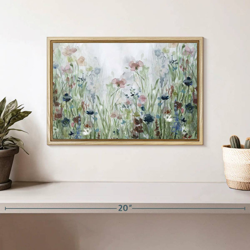 Champs de fleurs sauvages, Cadre flottant en bois naturel, 13 po x 9 po