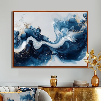 Or et bleu céleste fluidité I - encre liquide, art mural
