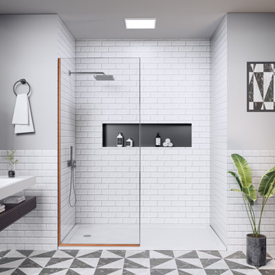 34" W x 74" H Semi-Frameless Oil Rubbed Bronze Fixed Shower Panel with Easy-Clear Tempered Safety Glass