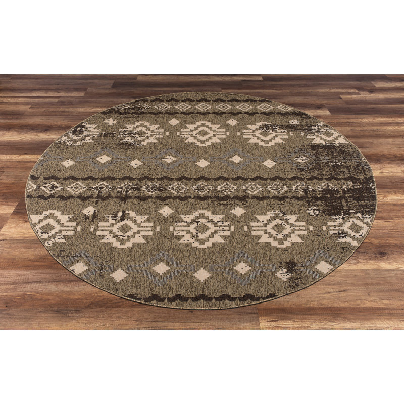 Tapis intérieur/extérieur brun design Wendland, Rond 6 pi 7 po