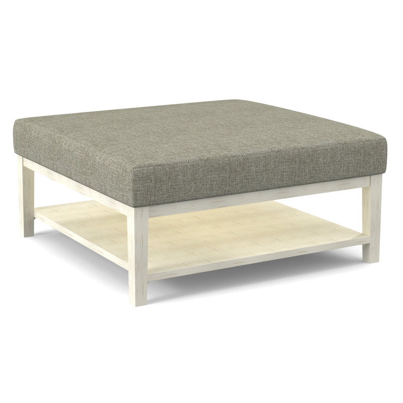 Hammond Square Ottoman, Antique Frost White Finish, White Performance Fabric; 0851-94