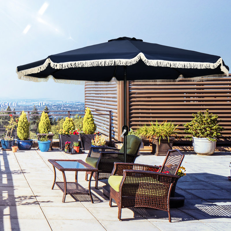 Parasol bleu foncé 9 pi, patio avec inclinaison et manivelle, idéal pour la piscine à manivelle extérieure