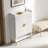 Nordic Style Pure White Shoe Cabinet Vertical Gold Strip Decorative Door Round Gold Handles Gold Tapered Legs Entryway Storage Furniture-374762131
