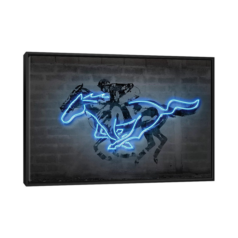 Reproduction d’art, "Mustang" par octave Mielu, Pas de tapis, Toile avec cadre noir, H 40 po x l 60 po x 1,5 po