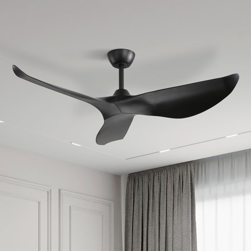 Ventilateurs de plafond modernes 52 po à 3 pales avec télécommande, Noir