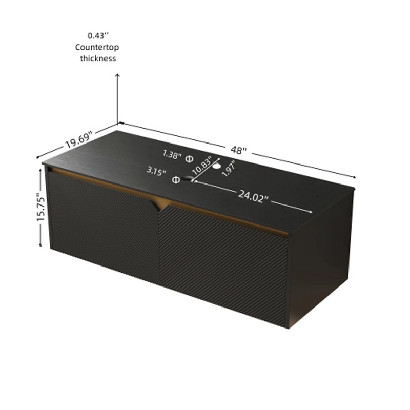 Armoire murale et comptoir 48 po noirs, sans lavabo, sans robinet ni évier, 48"