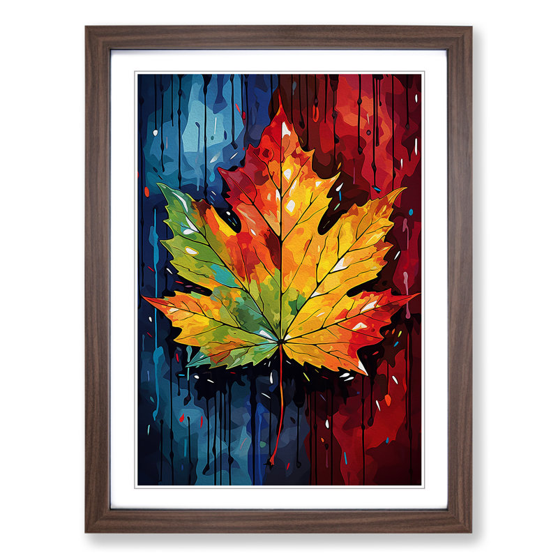Leaf Pop No.3 - Single Picture Frame Print on Wood, 64cm H x 46cm W x 2cm D, Walnut