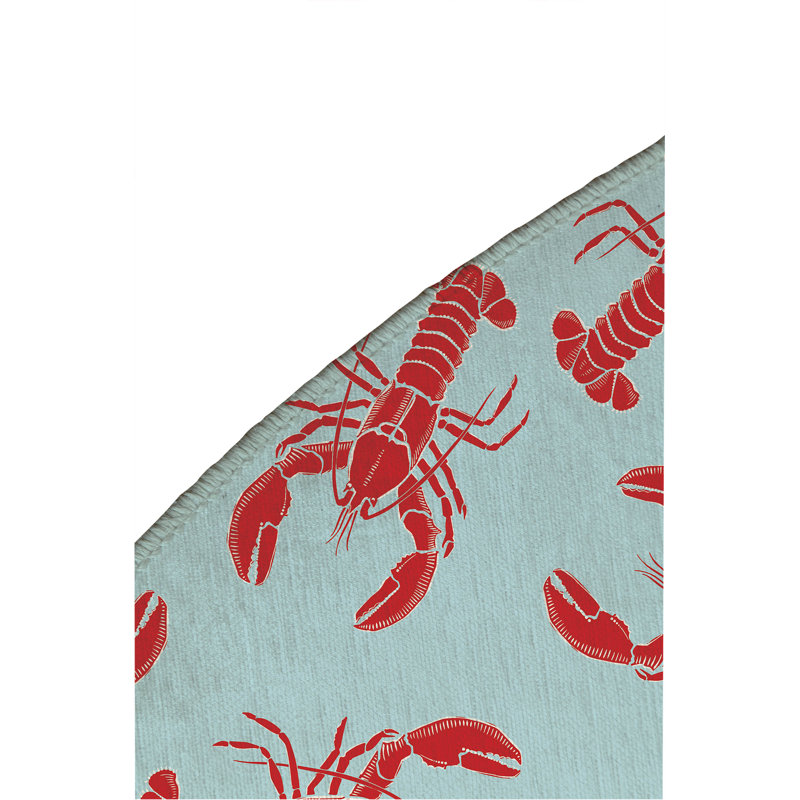 Lobster Decorative Outdoor Rug, Blue, Round 5'