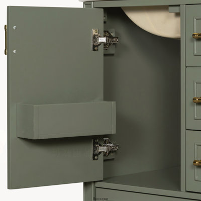 Meuble-lavabo moderne 24 po avec lavabo en céramique, porte à fermeture douce, 3 tiroirs et poignées dorées