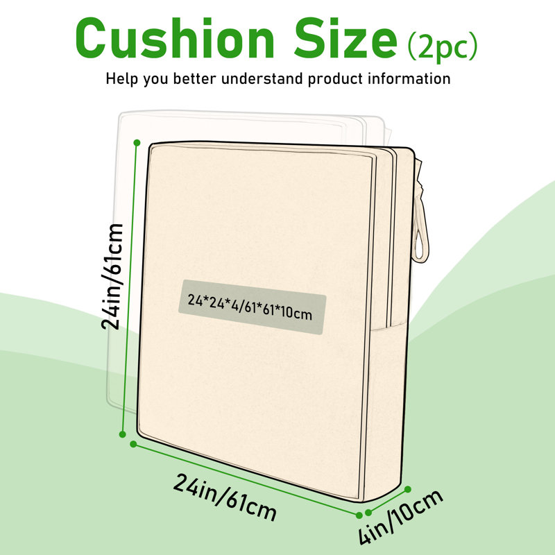 Outdoor Square Chair Cushions 2-Piece Set, waterproof and UV-resistant, double-piped design, drawstring,Patio Chair Cushions  24*24*4 in,red