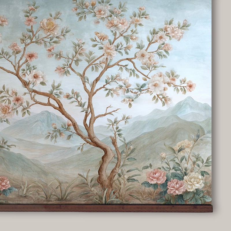 Art mural arbre de vie très grand rétro chinois - toile murale botanique, H 32 po x l 48 po