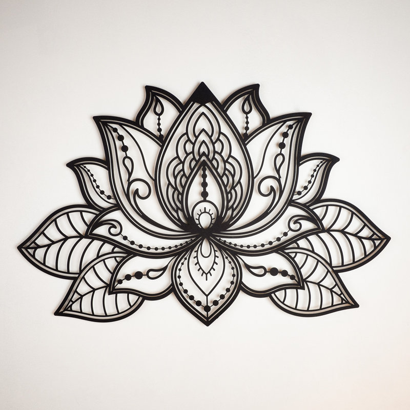 3D Lotus Mandala Metal Wall Art, Black, 17" H x 27" W x 1" D