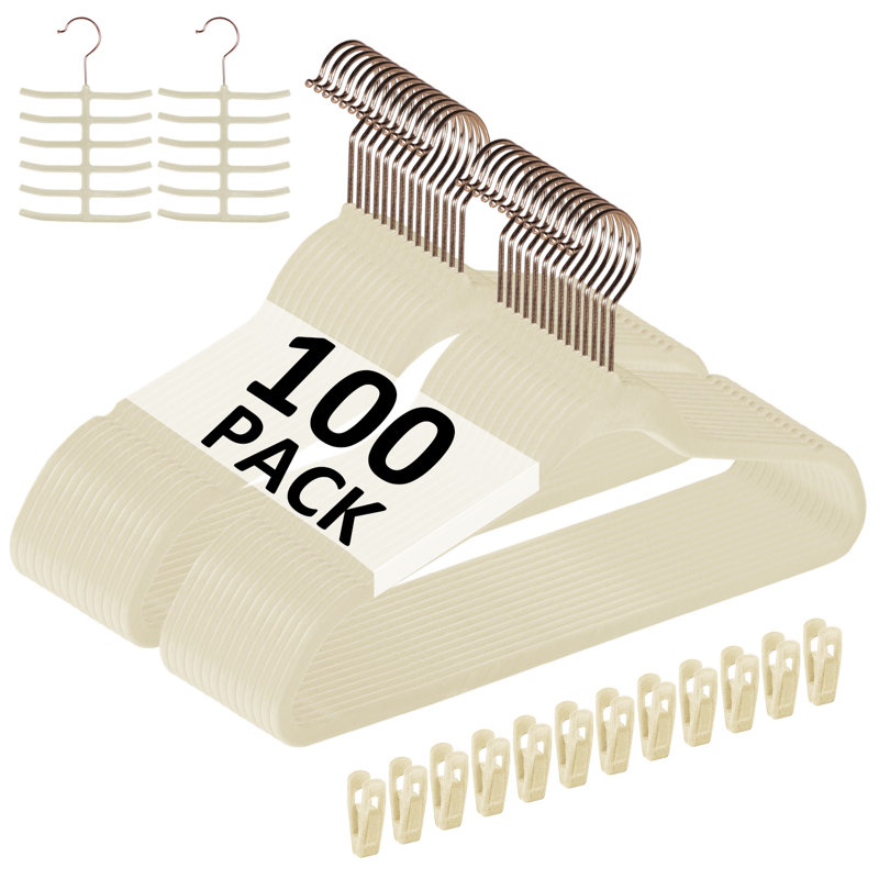 Cintres anti-dérapants en velours avec crochet pivotant Mackaylee, Beige, 100
