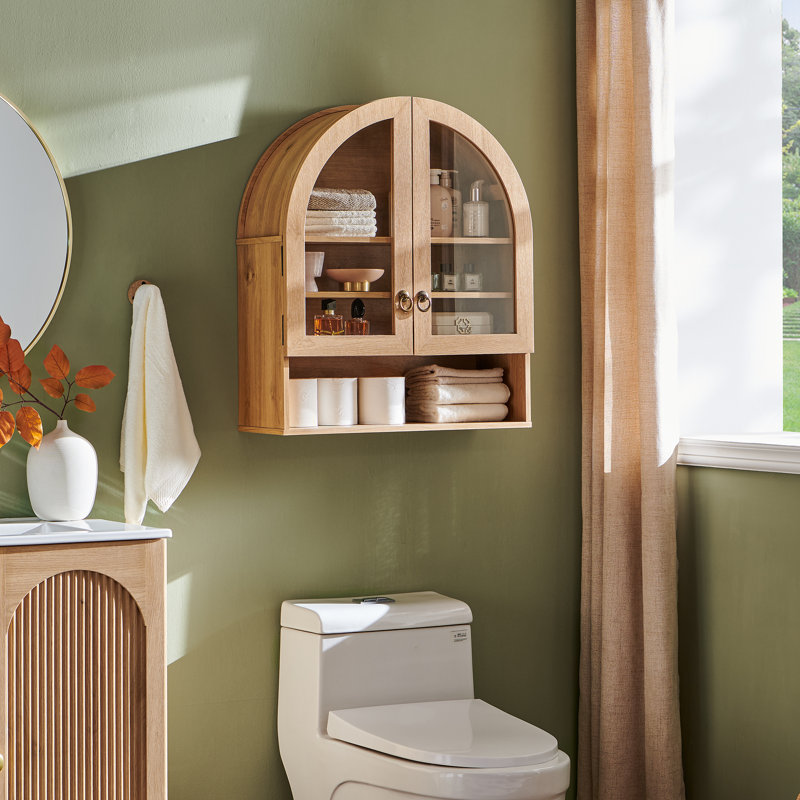Bathroom Storage Cabinet With Adjustable Shelves, 23.6'' Wide Over The Toilet Organizer For Laundry Room, Kitchen & Living Room, Medicine Cabinet With 2 Glass Doors