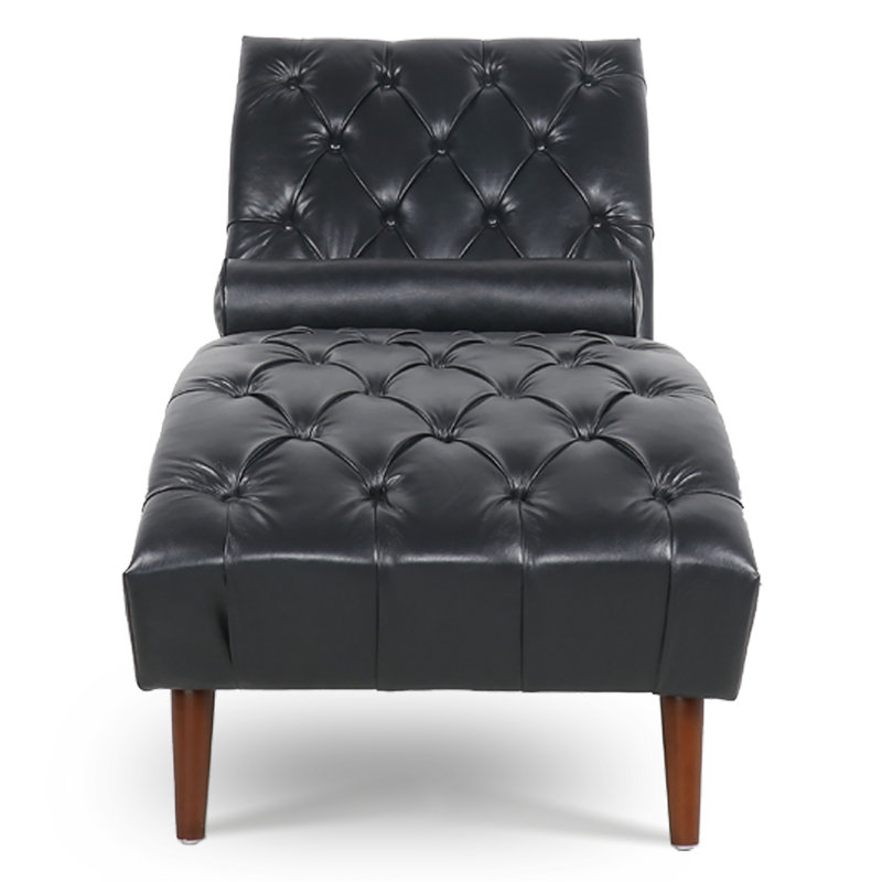 Chaise longue moderne rembourrée pour le salon, Similicuir noir