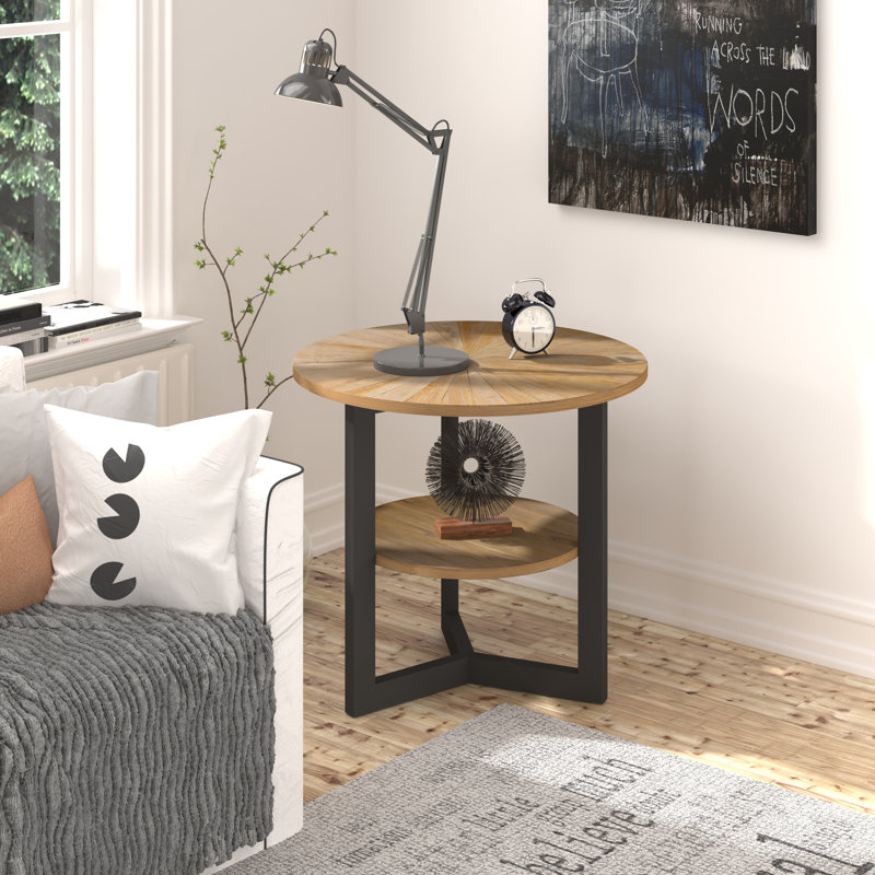 Solid Wood Top End Table, Light Brown